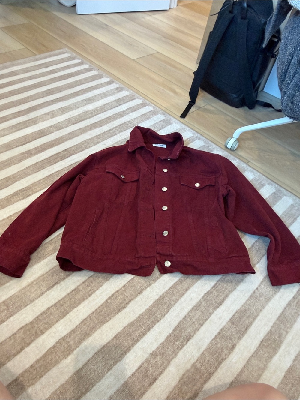 Parke oversized denim jacket in burgundy red!